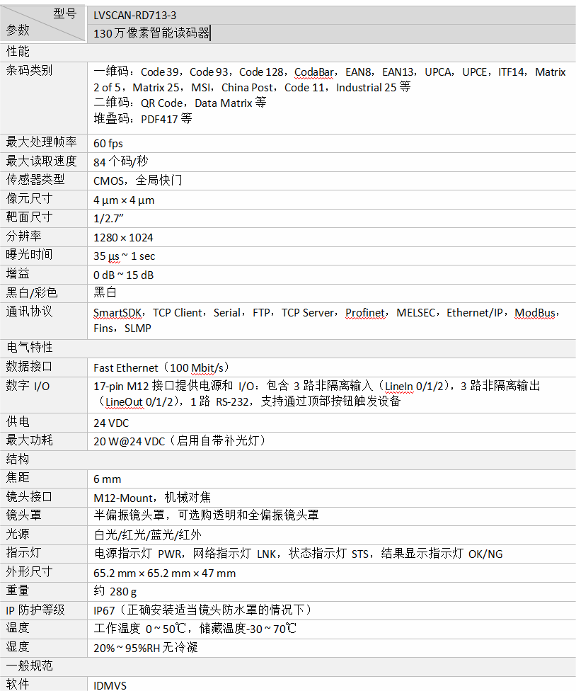 海康LVSCAN-RD713-3智能读码器参数图